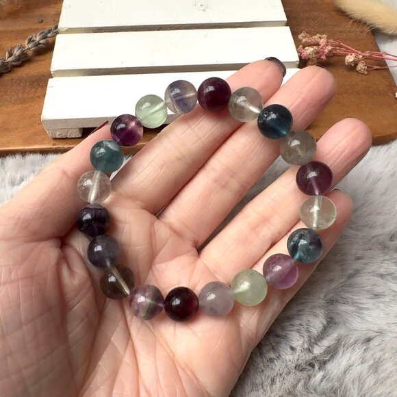 10mm Rainbow Fluorite Stretch Bracelet - Picture 2 of 7